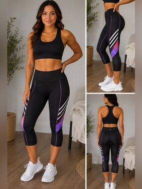 Ideology Black Crop Leggings with Purple and Pink Gradient Panels